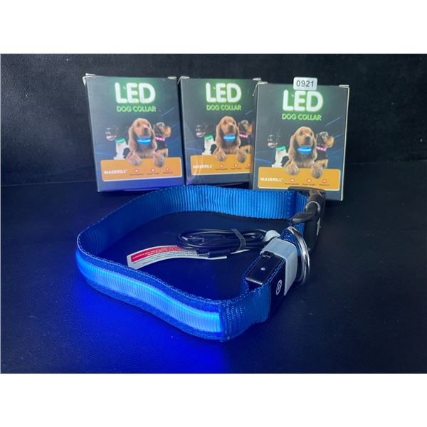 3 Masbrill LED Light-Up Dog Collars - Rechargeable/Rainproof Super-Bright Design (Size M - Blue) New