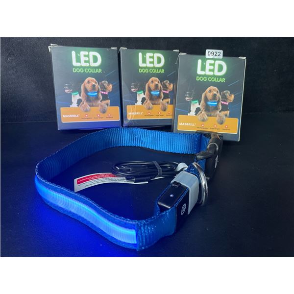 3 Masbrill LED Light-Up Dog Collars - Rechargeable/Rainproof Super-Bright Design (Size M - Blue) New