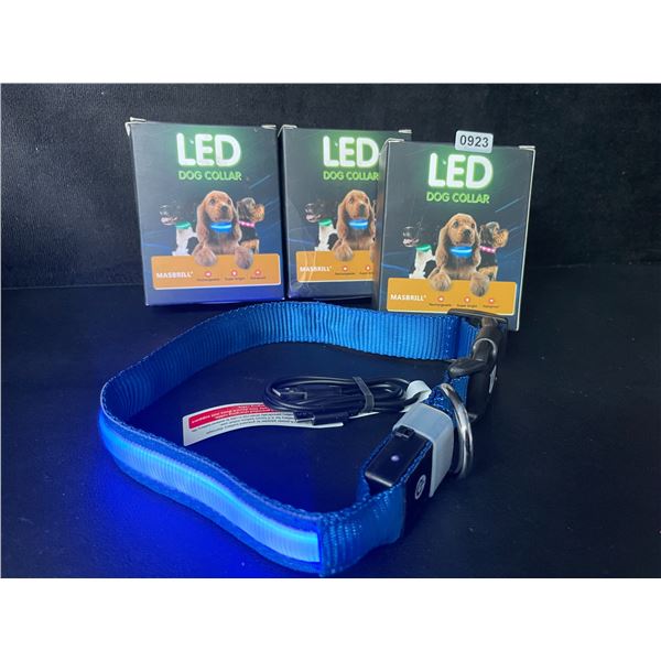 3 Masbrill LED Light-Up Dog Collars - Rechargeable/Rainproof Super-Bright Design (Size M - Blue) New