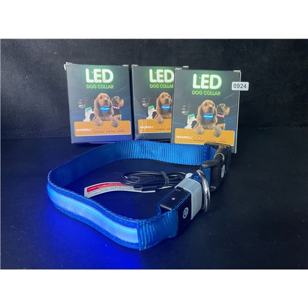 3 Masbrill LED Light-Up Dog Collars - Rechargeable/Rainproof Super-Bright Design (Size M - Blue) New