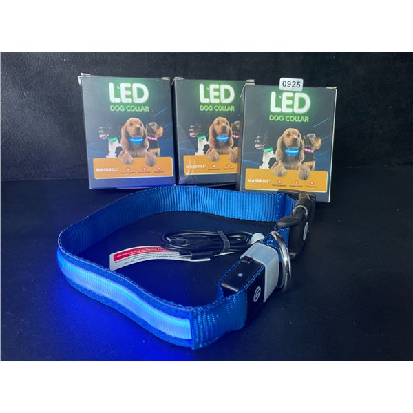 3 Masbrill LED Light-Up Dog Collars - Rechargeable/Rainproof Super-Bright Design (Size M - Blue) New