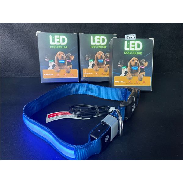 3 Masbrill LED Light-Up Dog Collars - Rechargeable/Rainproof Super-Bright Design (Size M - Blue) New