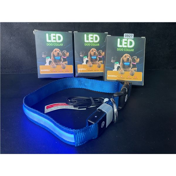 3 Masbrill LED Light-Up Dog Collars - Rechargeable/Rainproof Super-Bright Design (Size M - Blue) New