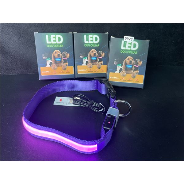 3 Masbrill LED Light-Up Dog Collars - Rechargeable/Rainproof Super-Bright Design (Size M - Purple)