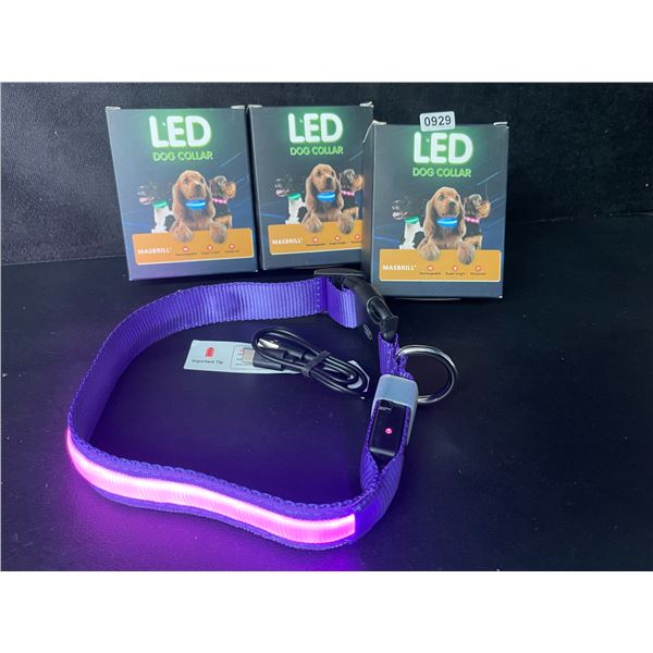 3 Masbrill LED Light-Up Dog Collars - Rechargeable/Rainproof Super-Bright Design (Size M - Purple)