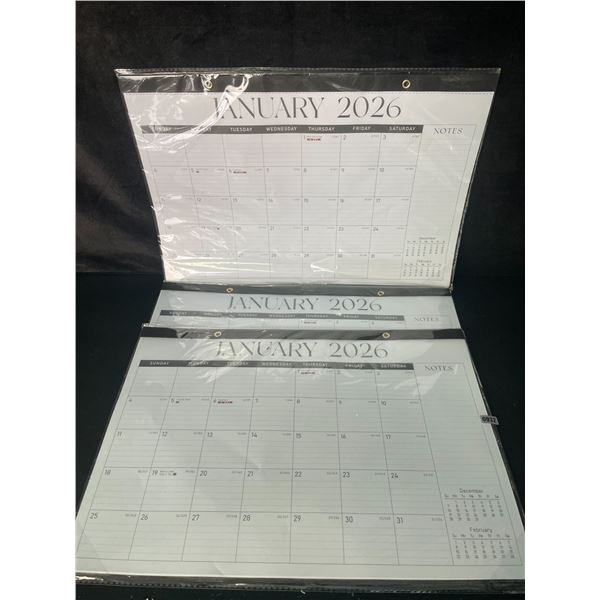 Lot of 3 Large Desk/Wall Monthly Calendars (2026) 17" x 12" Personal Desk Monthly Planner Pads; New