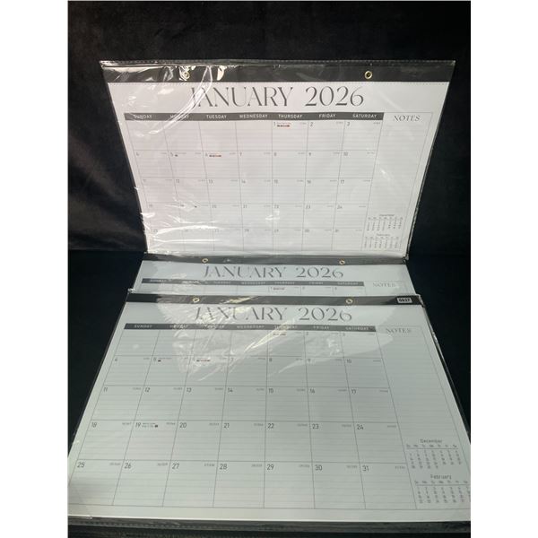 Lot of 3 Large Desk/Wall Monthly Calendars (2026) 17" x 12" Personal Desk Monthly Planner Pads; New
