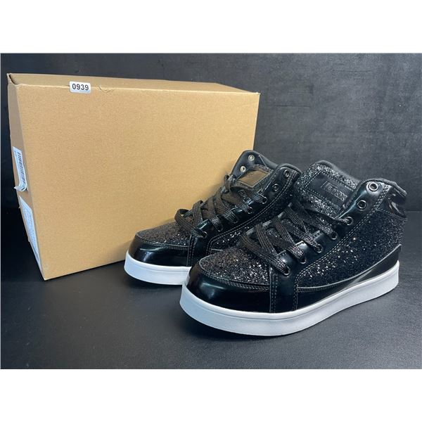 1 Pair of High-Top Glitter Shoes/Sneakers for Adults (Fit Size 7.5 Men/8.5 Women) Black - New