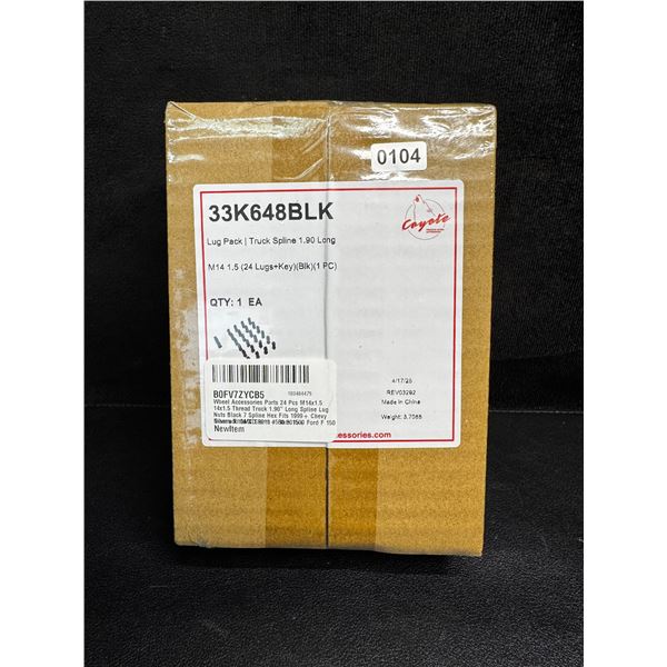Box of 24PC M14 x 1.5 Thread Truck 1.90" Long Spine Black Lug Nuts with Key - New