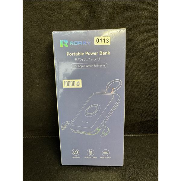 Rorry 10,000mAh Portable Power Bank PD 20W Fast Portable Charger w/ Built-In Cables - New Sealed
