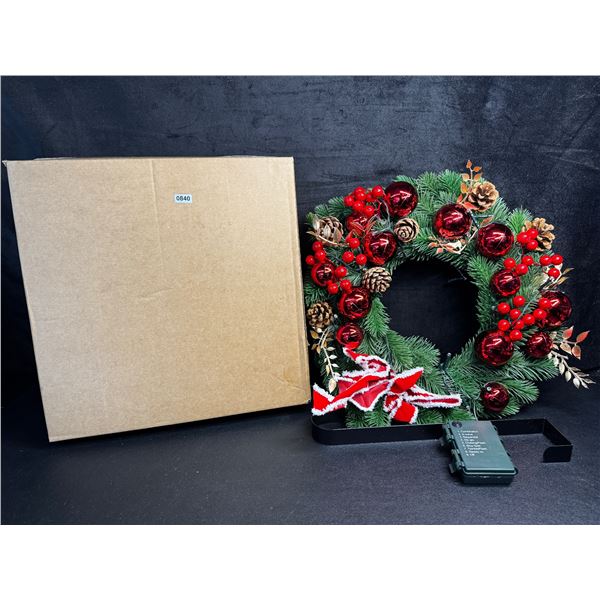 1 Light-Up Christmas Wreath with Door Hanger - New