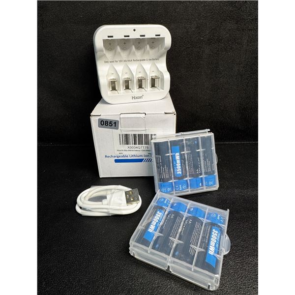 Hixon 4-Slot Li-Ion Rechargeable Battery Charger with 8 AA Rechargeable Batteries - Brand New!