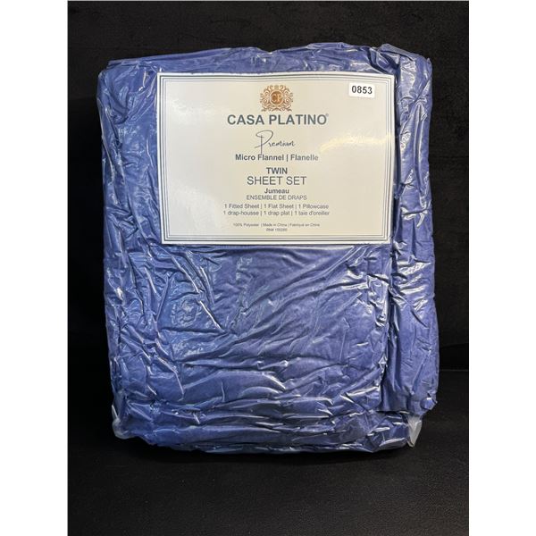 Casa Platino 3PC Premium Twin Size Micro Flannel Sheet Set - Blue - Brand New!