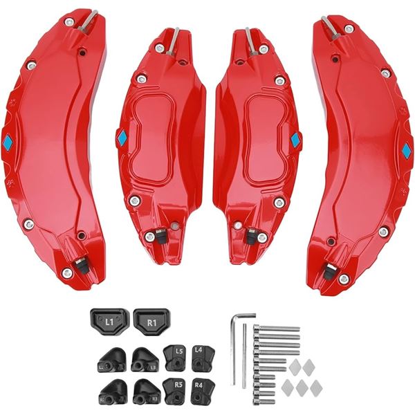 4PC Set - Red Caliper Covers for Disc Brake Vehicle 2017-2023 Tesla Model 3 18-19" Wheels - New