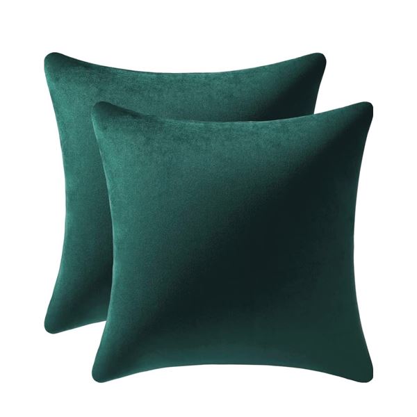 2-Pack of Lane Linen 18x18" Green Velvet Throw Pillows - New