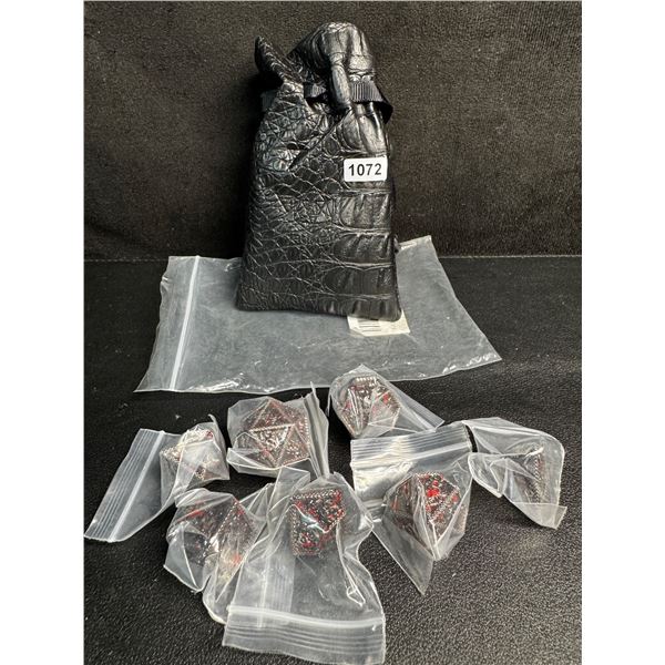 8PC Dungeons and Dragons RPG Metal Dice and Carry Bag - New