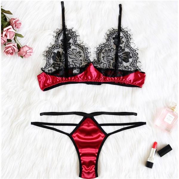 Wednesday - RED/BLACK bra and panty set - 3 SMALL