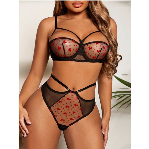 Gabrielle - BLACK/RED heart themed set - 4 SMALL