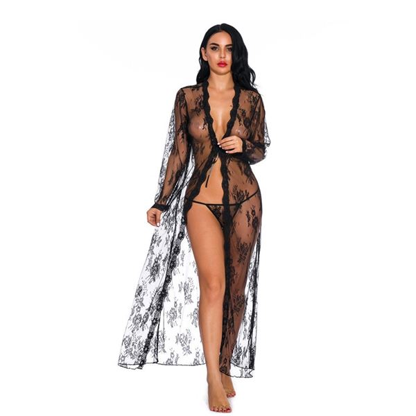 Kelly - WINE lacey kimono with thong - 2 SMALL