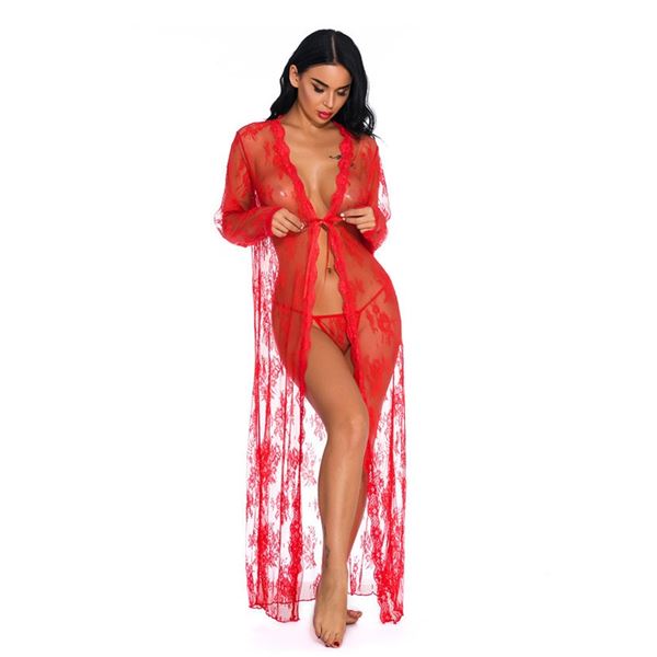 Kelly - TEAL lacey kimono with thong - 2 LARGE