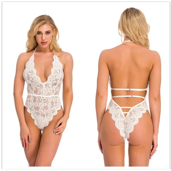 Mindy - WHITE plunging teddy - one SMALL