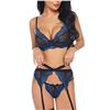 Image 1 : Talia - BLUE bra, panty and garter set - one each L,X-LARGE