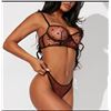 Image 1 : Venus - BLACK/RED mesh bra and underwear set - 5 X-LARGE