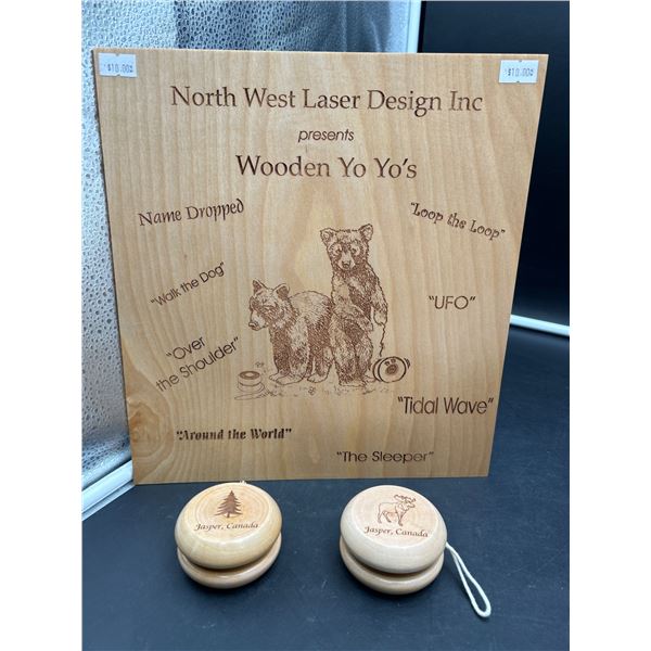 Lot of 2 – North West Laser Design Inc Wooden Yo-Yos Featuring Jasper, Canada Design