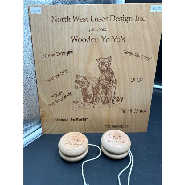 Lot of 2 – North West Laser Design Inc Wooden Yo-Yos Featuring Jasper, Canada Design