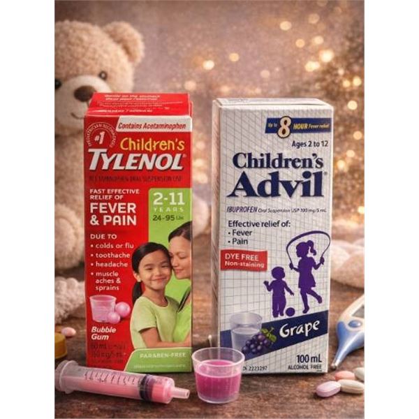 Lot of Children’s Tylenol and Children’s Advil Fever and Pain Relief, 100 ml Each