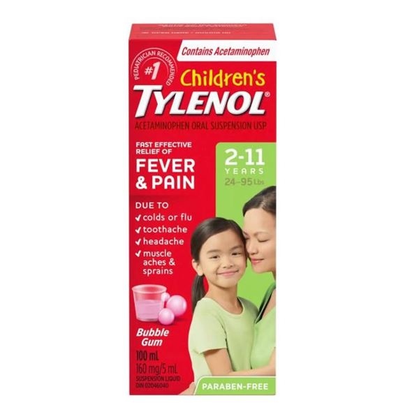 Lot fo 2 – Tylenol Childrens Fever & Pain Bubble Gum 160 mg Liquid Oral Suspension (100 ml)