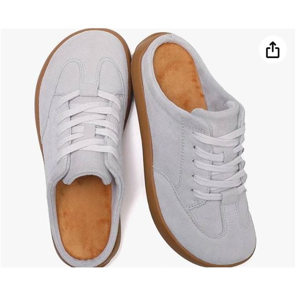 UBFEN Womens Slippers Arch Support Suede Leather Mules Comfortable Outdoor Indoor Slip On House Lace