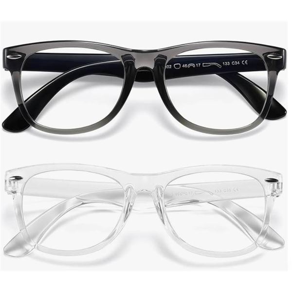 Kids Blue Light Blocking Glasses 2 Pack, Computer Gaming Glasses for Kids Anti Blue Light & Headach