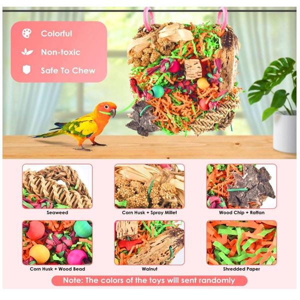 KATUMO Bird Toys, Conure Grass Mat Foraging Wall Toys Parrot Shredder Toys for Cockatiel, Conure, Lo