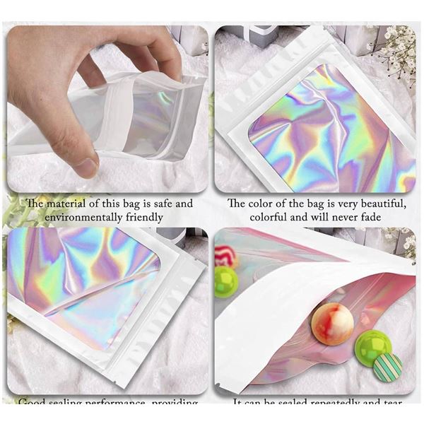 Lot of 2 – 100 Pack Holographic Ziplock Bags Smell Proof Packaging Bags White 2.4 x 3.9 Inc