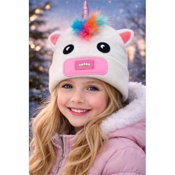 Child’s Knit Unicorn Hat with Multicolor Detail and LED Lights