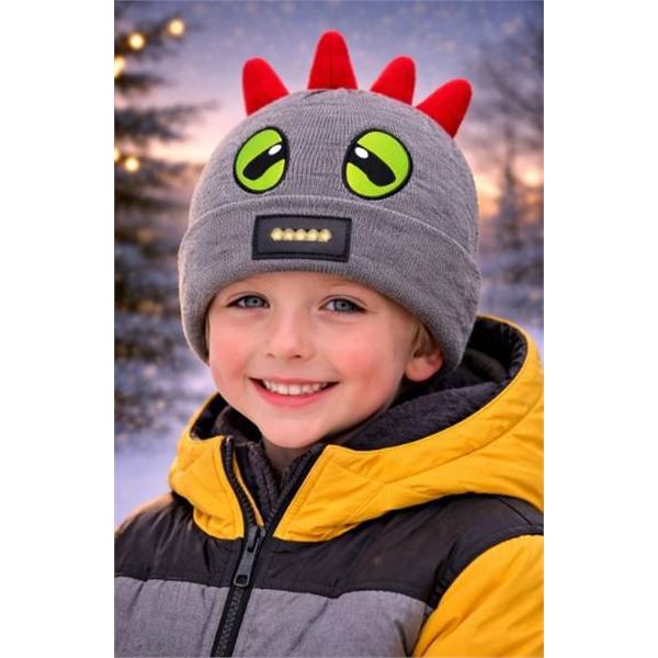 BK LED Toque for Kids and Youth with Red Spikes and Embroidered Eye