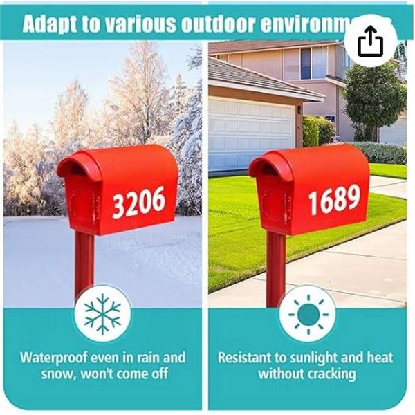 4 Sheets of Numeric Stickers for Mailboxes (1.85×3.82in, White) with Applicator Tool