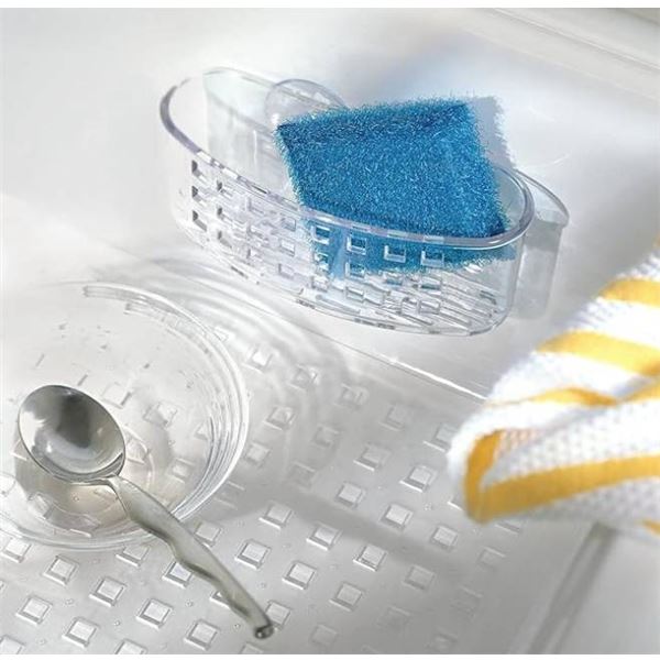 iDesign Kitchen Sink Suction Holder for Sponges, Scrubbers, Soap, Scouring Pads 6.5″ x 2.5[