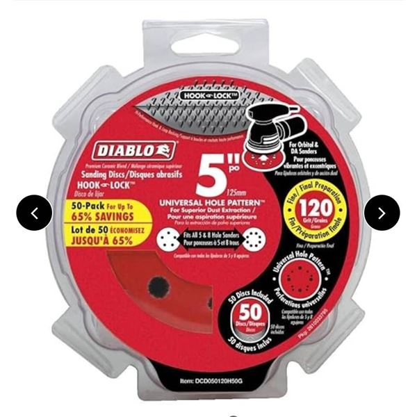 Diablo 5-Inch Hook and Lock Sanding Discs 50-Pack, 120 Grit.