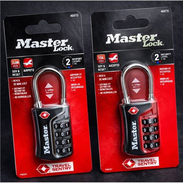 Master Lock 4697D TSA-Approved Luggage Lock, 1-1/2 in (38mm), Set and Reset Combination (2 Units)