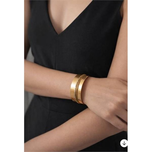 Gold-Toned Cuff Bracelet with Rhinestone and Metallic Detailing