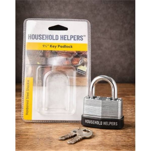 Household Helpers 1-3/4 Inch Key Padlock with Hardened Steel Shackle
