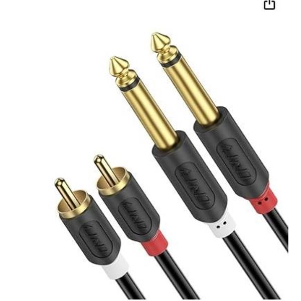 J&D Dual 1/4 inch TS to Dual RCA Stereo Audio Interconnect Cable, Gold Plated Audiowave Series 2 x 6