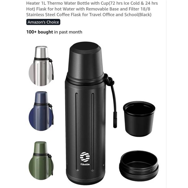 Healter 1L Stainless Steel Thermo Water Bottle With Cup And Filter – Navy Blue