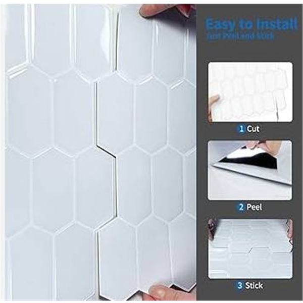White Hexagon Peel and Stick Backsplash, Set of 10 Sheets