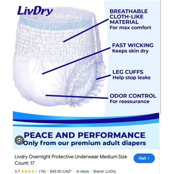 LivDry Ultimate Protective Underwear, 17 Count, Medium Size