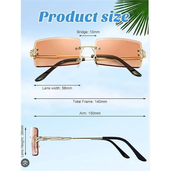 Rectangular Rimless Pink-Tinted Sunglasses With Soft Carrying Pouch