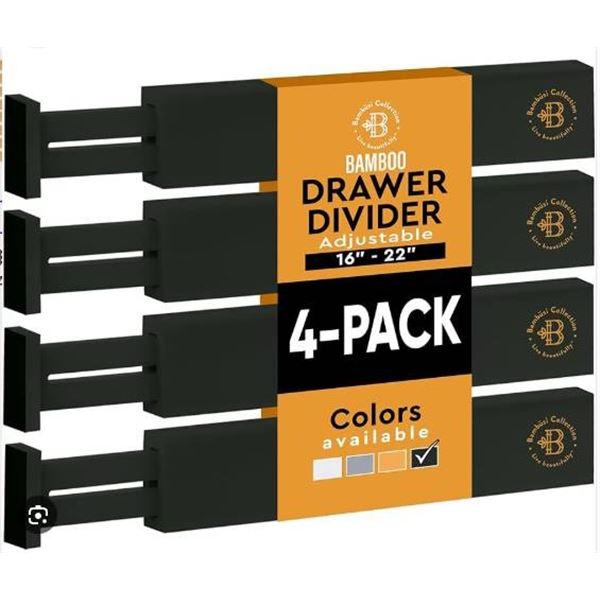 Bambusi Collection Natural Bamboo Drawer Dividers, Adjustable Width