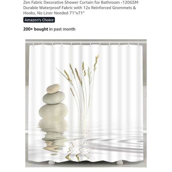 Zen Fabric Decorative Shower Curtain, 71 x 71 Inches, Model CS201002